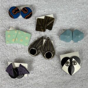 Vintage 80's Pierced Earring Lot - 7 Bold Geometric Pairs
